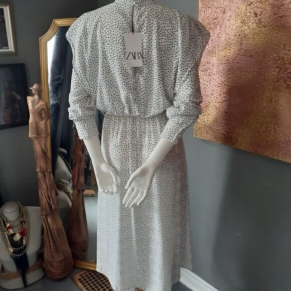 NWT Zara Ditsy Dot Midi Dress - Picture 12 of 14